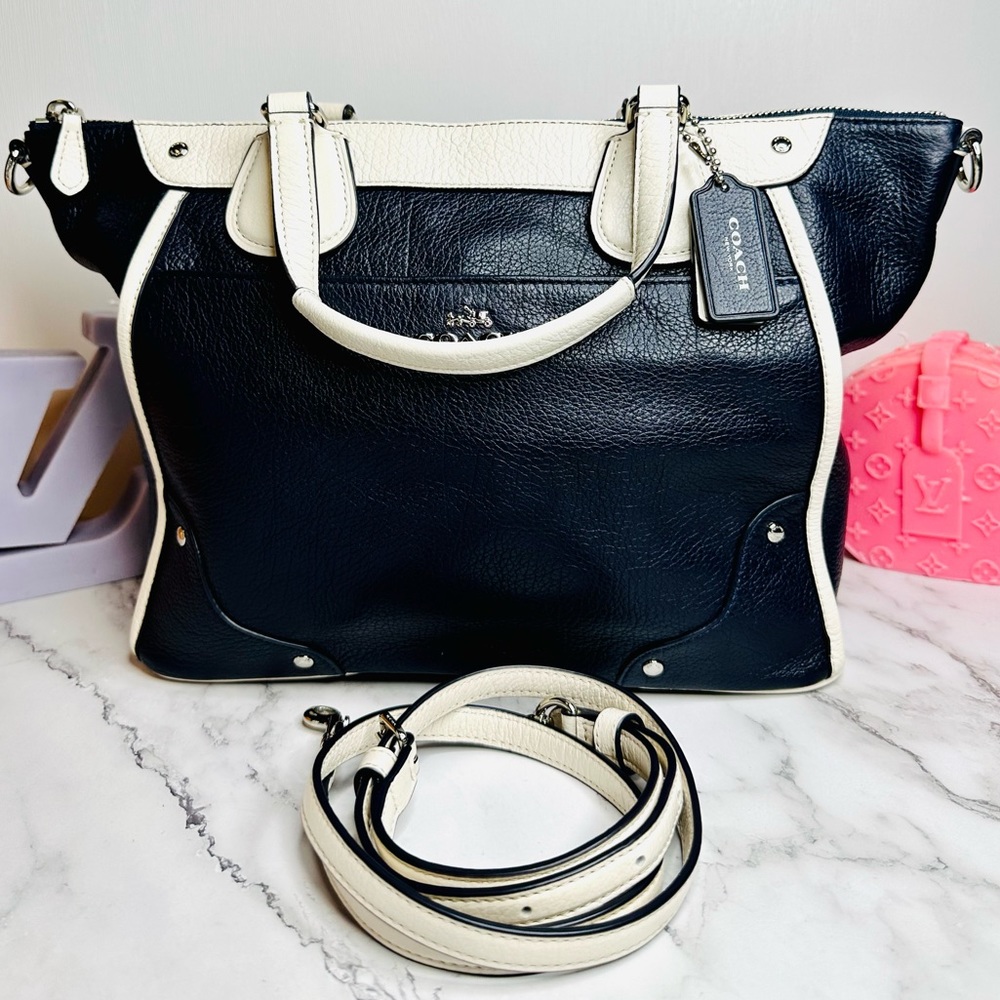 EUC Coach Midnight Navy Blue & Chalk Spectator Leather Mickie Satchel - Picture 8 of 16